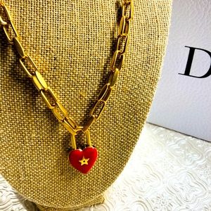 Dior Set Red Enamel Heart Necklace Bracelet